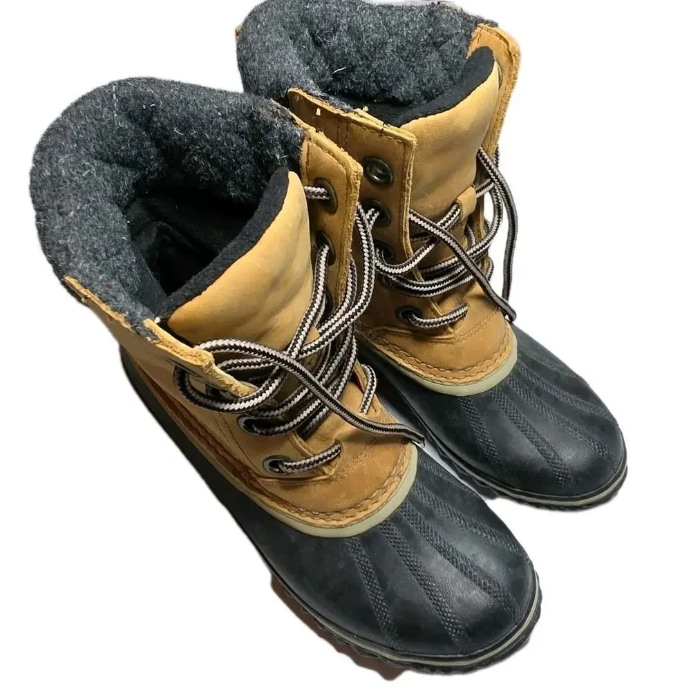 Sorel Women's Slimpack II Boot SZ 6.5 Duck Tan Leather Waterproof Lace Up Wool